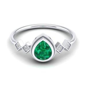 Anillo REYES con Gema Esmeralda Corte Pera de 0.6Ct en Oro Blanco de 14K, Anillos de Compromiso con Moissanita Certificada GRA para Mujer, Joyería Fina - Product Image 1