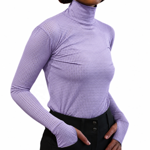 Chemise d'équitation à manches longues pour femme, personnalisée, à séchage rapide, extensible, en spandex/polyester, col roulé, par TESSUTO - Product Image 1
