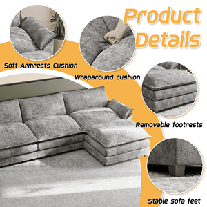 Canapé sectionnel 4 places en forme de U réversible Manila 158 avec chaise en caramel et repose-pieds mobile pour le salon - Product Image 2