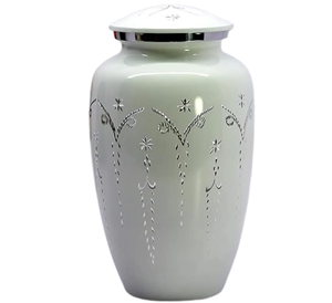 Urna Funeraria de Metal Grabada en Blanco, Estilo Clásico Americano/Europeo, para Cenizas de Adultos - Product Image 3