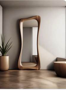 Espejo de pie moderno con marco de madera irregular ondulado, hecho a mano, de cuerpo entero, decorativo, para sala de estar - Product Image 5
