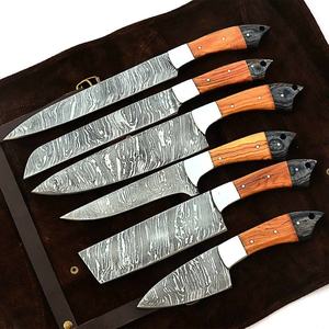Ensemble de couteaux de cuisine de chef en acier Damas fait main de qualité supérieure, 6 pièces, manche en bois durable, lame dentelée tranchante, 67 couches, droitier - Product Image 5