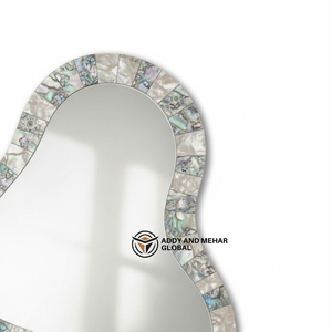 Miroir mural de luxe en nacre incrustée, fait main, mosaïque de coquillages, miroir incurvé pour la décoration haut de gamme de la maison et des hôtels - Product Image 2