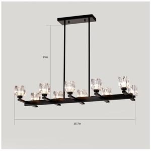 Lampadario Moderno a 10 Luci Nero Stile Fattoria, Lampadario Lineare per Sala da Pranzo, Illuminazione in Cristallo, Illuminazione Moderna - Product Image 5