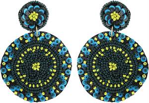 Boucles d'oreilles ovales multicolores faites à la main, brodées de perles de rocaille, bijoux de mode pour la couture, Inde, Saint-Valentin, mariage - Product Image 5