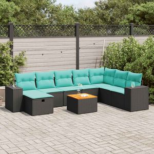 Set di divani da giardino in polyrattan nero da 9 pezzi con cuscini, eleganti mobili da esterno - Product Image 1