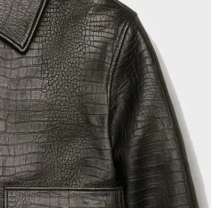Veste en cuir gaufré croco pour homme, col rabattu, fermeture éclair sur le devant, style motard, coupe slim, coupe-vent pour l'automne - Product Image 1