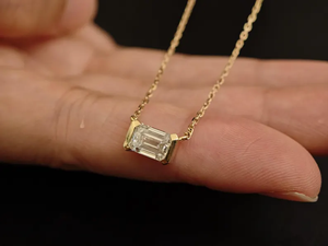 Collier pendentif en diamant de culture de laboratoire taille émeraude en or 14K/18K, collier solitaire minimaliste en diamant pour femme, bijoux fins - Product Image 3