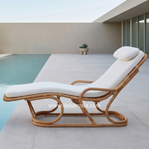 Chaise longue en rotin inclinable avec coussin pour jardin extérieur, patio, bord de piscine, mobilier de resort - Product Image 5