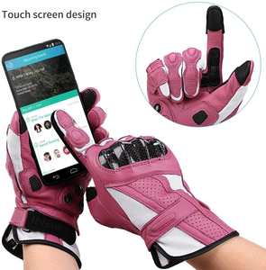 Gants de moto en cuir rose à doigts entiers avec protection des articulations et ventilation en maille pour une utilisation en moto - Product Image 2
