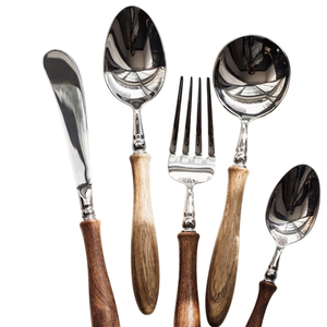 Juego de cubiertos de acero inoxidable de alta calidad con mango de madera natural, diseño moderno, juego de cubiertos ecológico para el hogar y la cocina. - Product Image 1