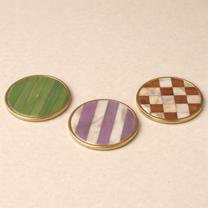 Luxury Gold Aluminum <b>Coaster</b> with Lavender and Pearl Stripe Inlay Round Decorative <b>Drink</b> Holder Premium Metal Beverage <b>Coasters</b> - Product Image 2