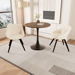 31.5\" Walnut Color MDF Round Dining Table 2 Black Metal Leg Tulip Design 2 Artificial Leather Decorative Chairs-Dining Room Set - Product Image 5