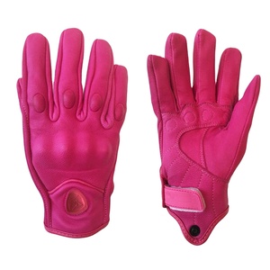 Nuevo color de rosa de cuero de las señoras de la motocicleta a prueba de viento cálido guantes diseño de logotipo personalizado mujeres Rosa guantes de seguridad Palma doble de cuero - Product Image 1