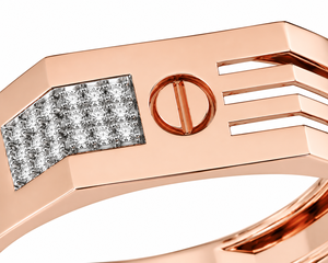 18K Rose <b>Gold</b> Diamond Geometric Signet <b>Ring</b> for Men High Polish Contemporary Luxury Wedding Party Daily Wear Gift Fine Jewelry R - Product Image 4