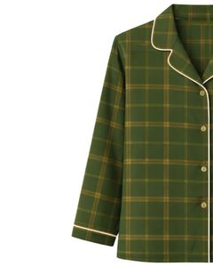 Ensemble de pyjama pour femmes à carreaux vert foncé personnalisé, manches longues, boutonné, vêtements de nuit en coton doux, ensemble de vêtements de détente en deux pièces - Product Image 4