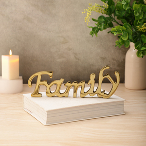 Escultura Moderna de Aluminio Dorado con Texto Familiar, Escultura de Metal Cursivo Independiente, Decoración para el Hogar - Product Image 2