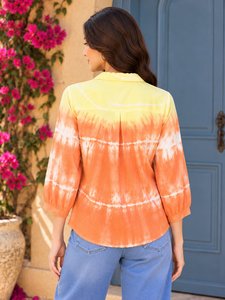 เสื้อเชิ้ตผู้หญิงสีส้มลายมัดย้อม แขนสามส่วนทรงบอลลูน ทรงหลวม สไตล์ลำลอง - Product Image 2
