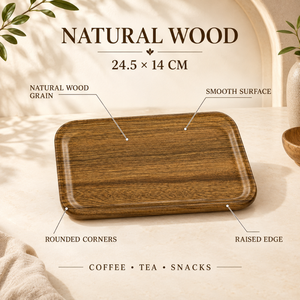 Plateau de service rectangulaire moderne en bois naturel |   Coins arrondis, bord surélevé, surface lisse, poignées intégrées, multifonctionnel - Product Image 5
