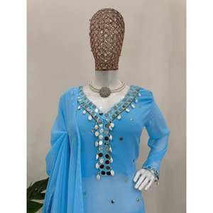 Conjunto de Traje de Chifón de Diseñador con Lentejuelas y Bordado de Espejo Real - Product Image 4