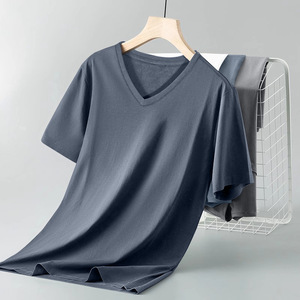 OEM Customized Pure cotton <b>v</b> <b>neck</b> <b>t</b> <b>shirt</b> <b>men's</b> summer slim solid color casual bottoming <b>t</b> <b>shirt</b> - Product Image 5
