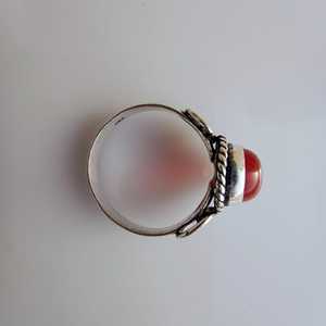Bague Art Déco en Cornaline Rouge Naturelle, Plaqué Argent Sterling 925, Bijou Fait Main en Pierre Précieuse pour Femme, Élégante pour Mariage et Soirée - Product Image 3