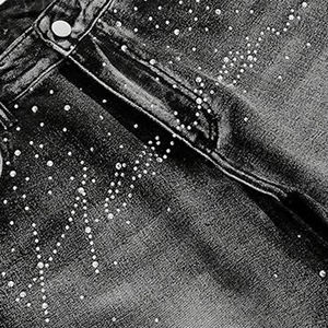 Shorts en jean pour hommes style urbain avec strass, coupe ample, en coton respirant, décontractés pour l'été, tailles personnalisées - Product Image 3