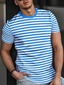 Camiseta de Hombre al por Mayor con Estampado de Rayas, Manga Corta, Cuello Redondo, Informal, a la Moda, con Logotipo Personalizado, para Verano, Estilo Urbano - Product Image 6
