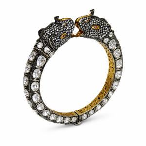 Kada en argent sterling 925 plaqué or, tête d'éléphant, style antique, pour femme, avec détails pavés de zirconiums - Product Image 1