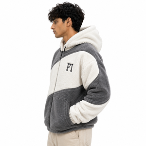 Sweat-shirt à capuche zippé en molleton de coton surdimensionné pour homme, broderie personnalisée, blocs de couleur, vêtement décontracté d'hiver, fournisseur USA - Product Image 3