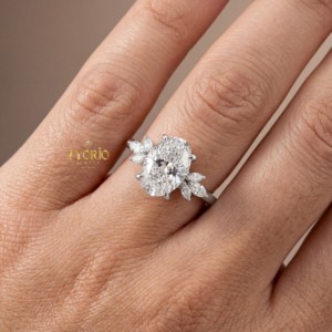 Anillo de Compromiso, Boda o Aniversario para Mujer, con Diamante Cultivado en Laboratorio de Corte Ovalado, Diseño Muse Mount, Oro Blanco de 14K, Premium y Moderno - Product Image 4