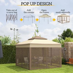 Gazebo Pop-up 3,35m x 3,35m a 2 Livelli per Esterni con Tetto Morbido, Rete Rimovibile con Cerniera e Ampia Borsa Portaoggetti Inclusa - Product Image 4