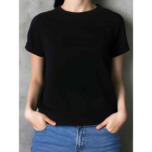 T-shirt en polyester uni teint, col en V, coupe classique, écologique, respirant, anti-plis, anti-rétrécissement, séchage rapide, anti-boulochage pour femme - Product Image 1