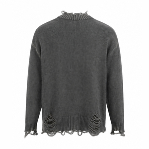 Pull en tricot déchiré pour homme, col rond, style vintage, pull décontracté streetwear, pull d'hiver - Product Image 2