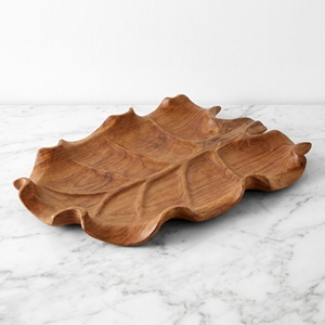 Nuevo Plato Decorativo Minimalista Moderno de Madera de Teca Tallada a Mano con Hoja Tropical, Ecológico, Apto para Lavavajillas, para el Hogar - Product Image 1