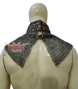 Collier de gorgue médiévale en acier doux fait main, avec garniture en cuir et anneaux rivetés plats de 9 mm, pour armure de chevalier, mode Halloween - Product Image 2