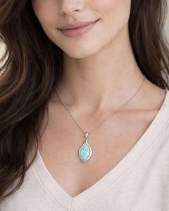 Collar de Larimar Marquise para Mujer, Collar con Colgante de Piedra Preciosa Azul Natural, Plata 925, Joyería Elegante Hecha a Mano, Regalo - Product Image 6
