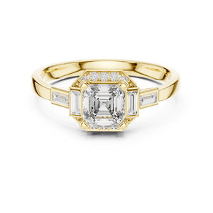 Bague clou en or jaune 18 carats avec diamant de laboratoire radiant et rond pour femme |   Cadeau d'anniversaire |   Carat pur - Product Image 1