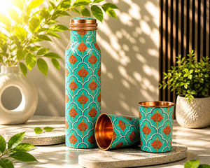 Meena Style Copper Bottle Combo <b>Set</b> with Tumblers Ayurvedic Wellness <b>Gift</b> Pack - Product Image 1