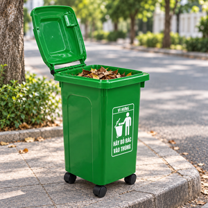 60L Mobile Outdoor <b>Plastic</b> Trash <b>Bin</b> Sealed Flip <b>Lid</b> Smooth Caster Wheels Campus Playground School Yard Street - Product Image 1