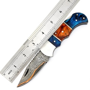 Cuchillo Plegable Táctico de Supervivencia al Aire Libre de Acero de Damasco y Cobre de Alta Dureza, Cuchillo de Bolsillo EDC para Acampar y Pescar - Product Image 6