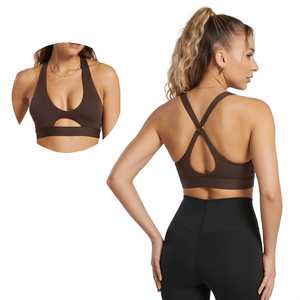 Sujetador deportivo marrón para mujer, diseño de espalda en U, soporte acolchado, para yoga y entrenamiento - Product Image 2