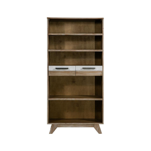 Mid Century <b>Wooden</b> Storage Cabinet With 2 Drawers, Tall Bookshelf For Living Room, Home Office Furniture Organizer - Product Image 1