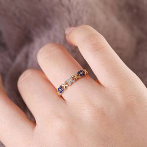 Bague fleur saphir, bague éternelle empilable, argent sterling 925, plaqué or 14 carats, alliance de mariage, cadeau pour elle - Product Image 3