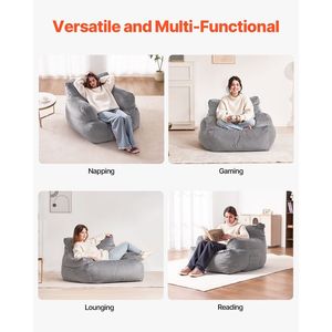 Divano a sacco per adulti soffice peluche imbottitura in schiuma ad alta densità comodo comodo per soggiorno camera da letto Grey - Product Image 6