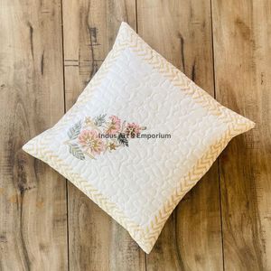 Housse de coussin carrée décorative en coton imprimé à la main en Inde, 40 x 40 cm - Product Image 6