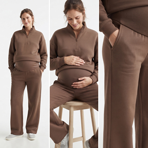 Conjunto de chándal de maternidad para mujer, 100% algodón, sudadera con media cremallera y pantalones jogger, chándales de maternidad de invierno para lactancia - Product Image 3