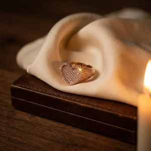 Rose Gold Pavé Heart Signet <b>Ring</b> Fully Iced In White <b>CZ</b> Stones For MEN Luxury Fashion Statement Jewelry Gift - Product Image 2