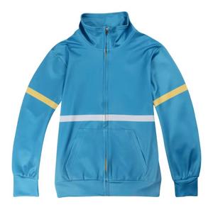 เสื้อแจ็คเก็ตบอมเบอร์สปอร์ตสีน้ำเงินแบบยูนิเซ็กซ์ ลายทางสีเหลือง ซิปปิด คอตั้ง ระบายอากาศได้ดี ผลิตจากโพลีเอสเตอร์เคลือบ  โลโก้ด้านหน้า เหมาะสำหรับใส่ในฤดูใบไม้ร่วง - Product Image 3