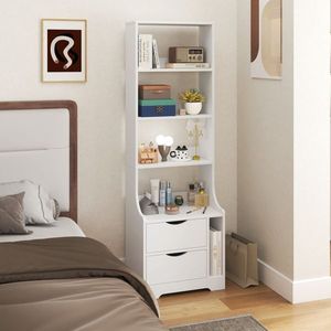 Bookshelf Nightstand with <b>2</b> <b>Storage</b> <b>Drawers</b> for Bedroom - Product Image 2